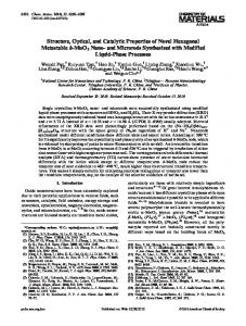 Structure, Optical, and Catalytic Properties of Novel